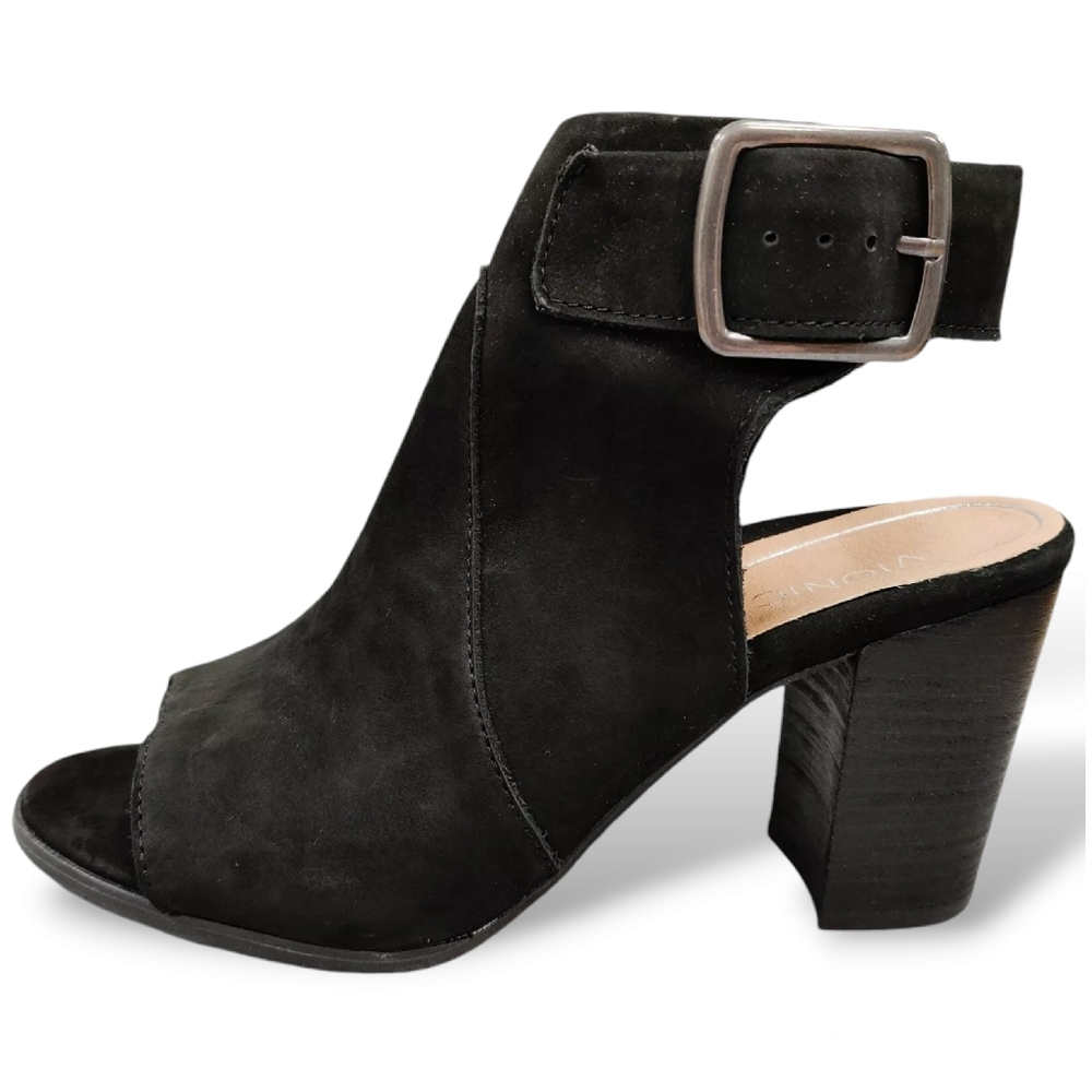 $150 VIONIC Blakely Bootie Buckle Closure Open Toe Black Nubuck Leather Size 8